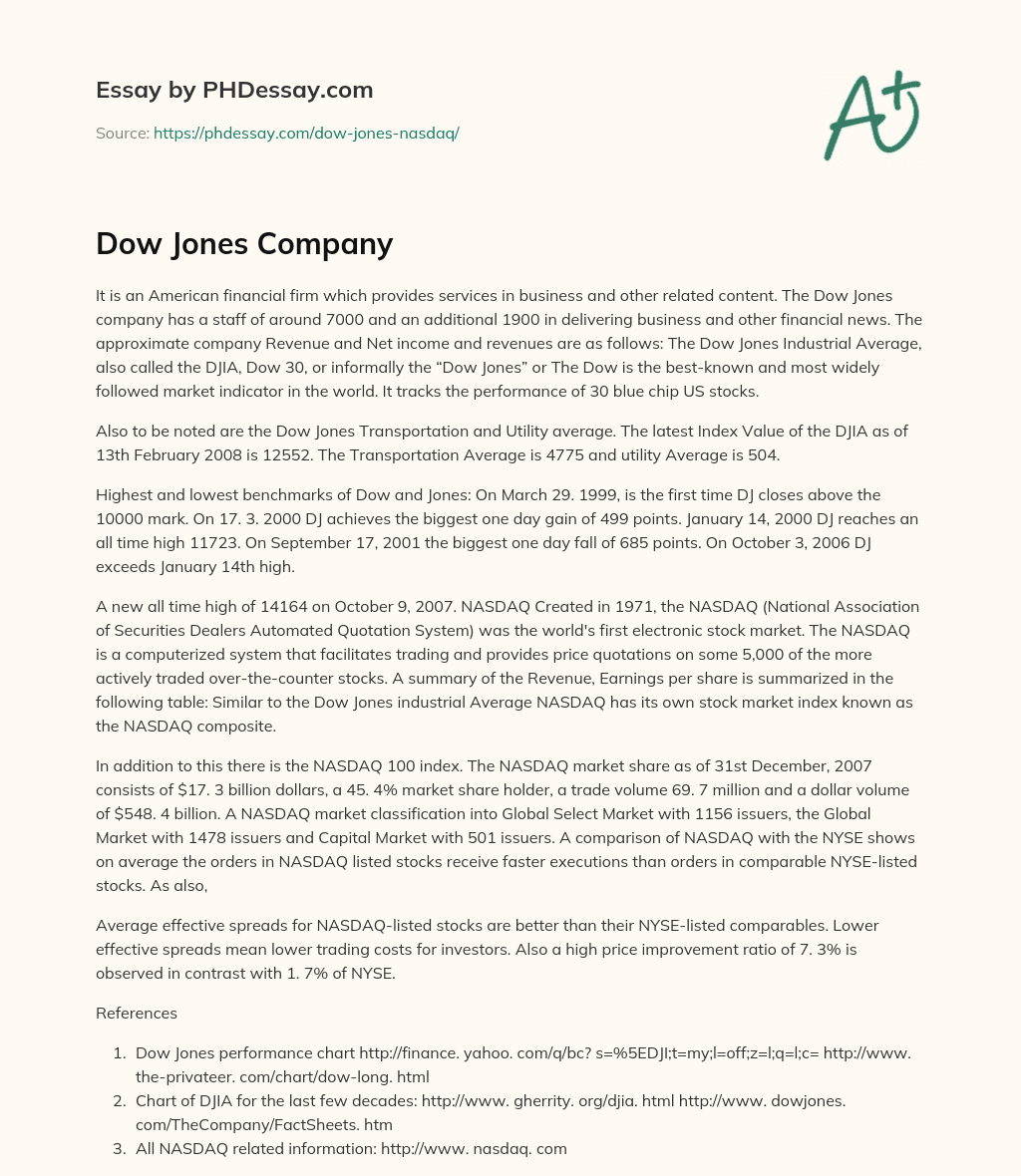 Dow Jones Company essay