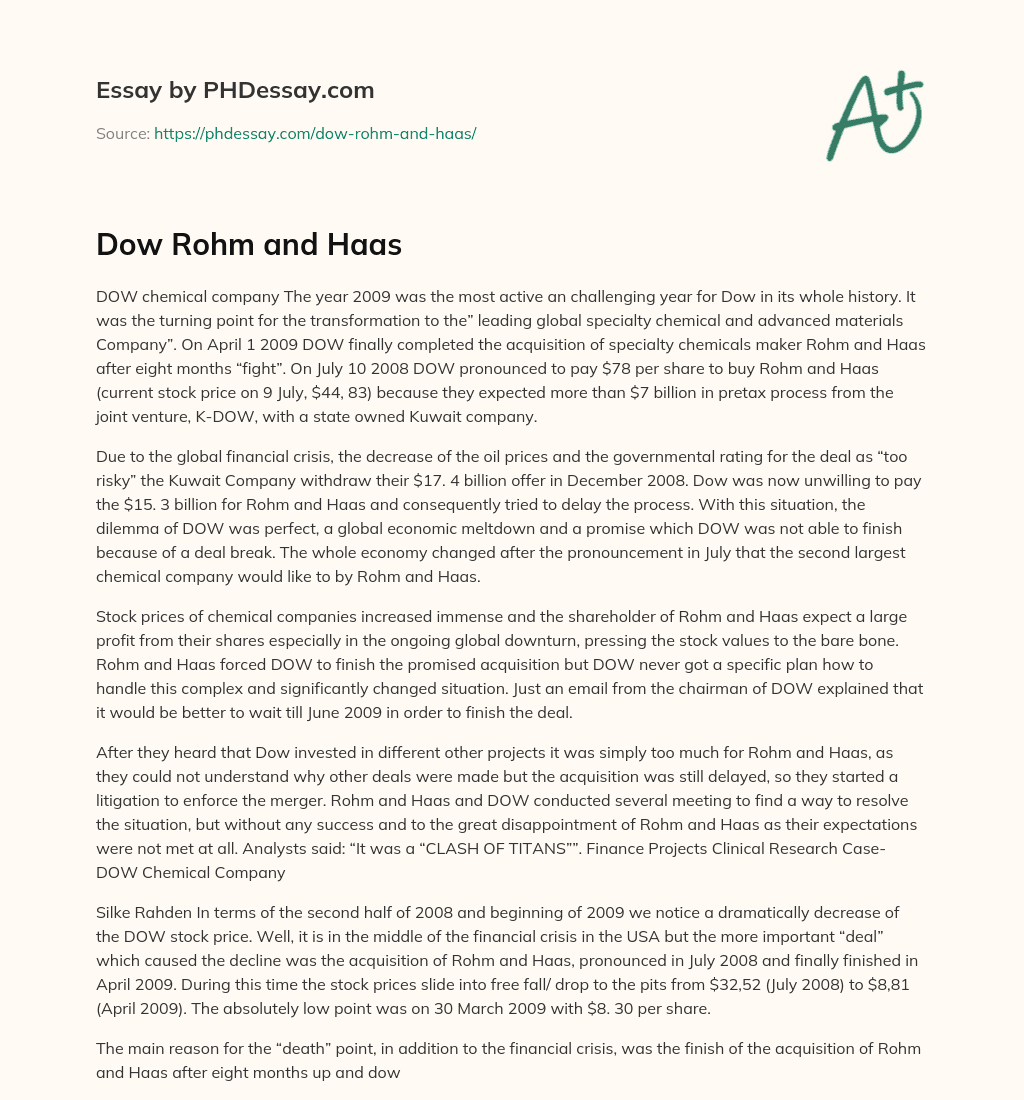 Dow Rohm and Haas essay