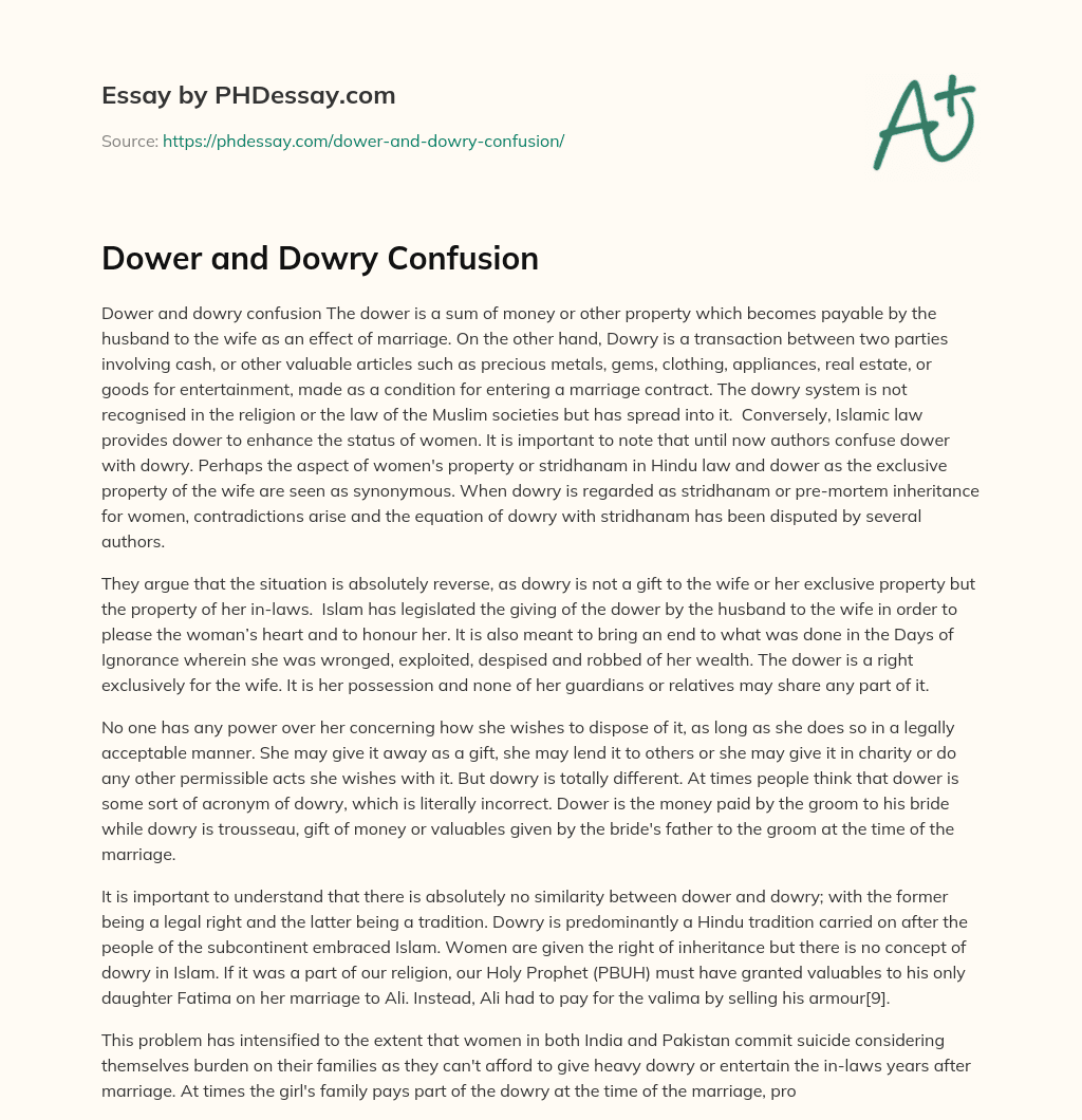 Dower and Dowry Confusion essay
