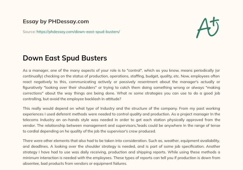 Down East Spud Busters essay