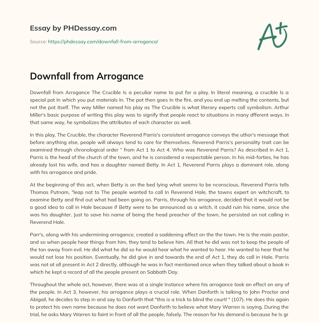 Downfall from Arrogance essay