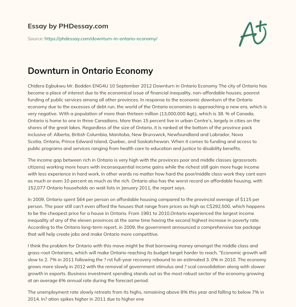 Downturn in Ontario Economy essay