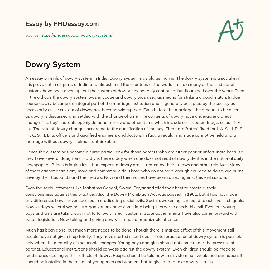 easy essay dowry system