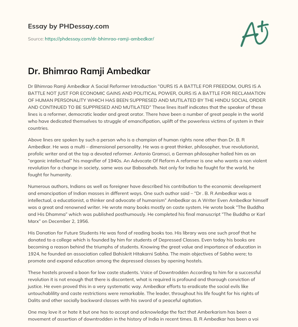 Dr. Bhimrao Ramji Ambedkar essay