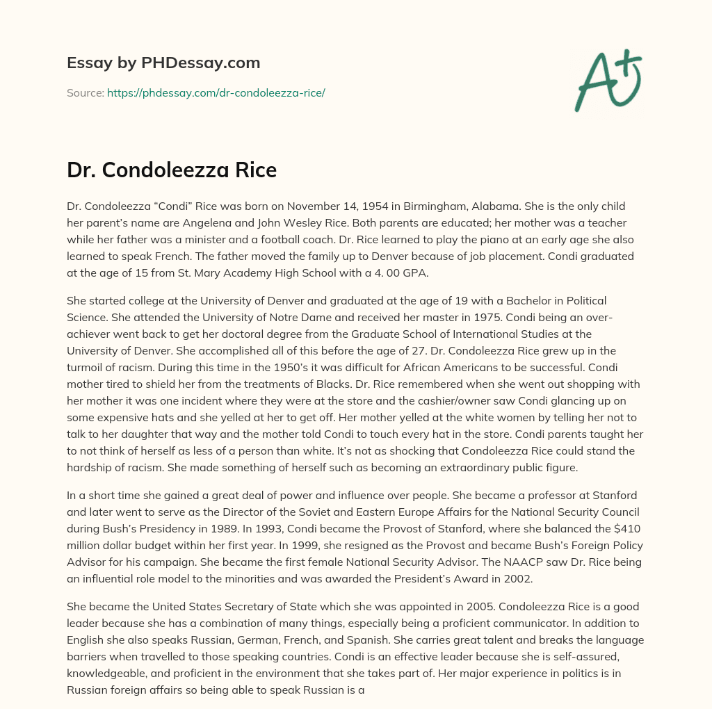 Dr. Condoleezza Rice essay