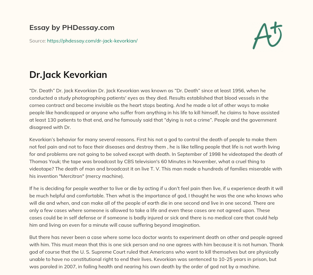 Dr.Jack Kevorkian essay