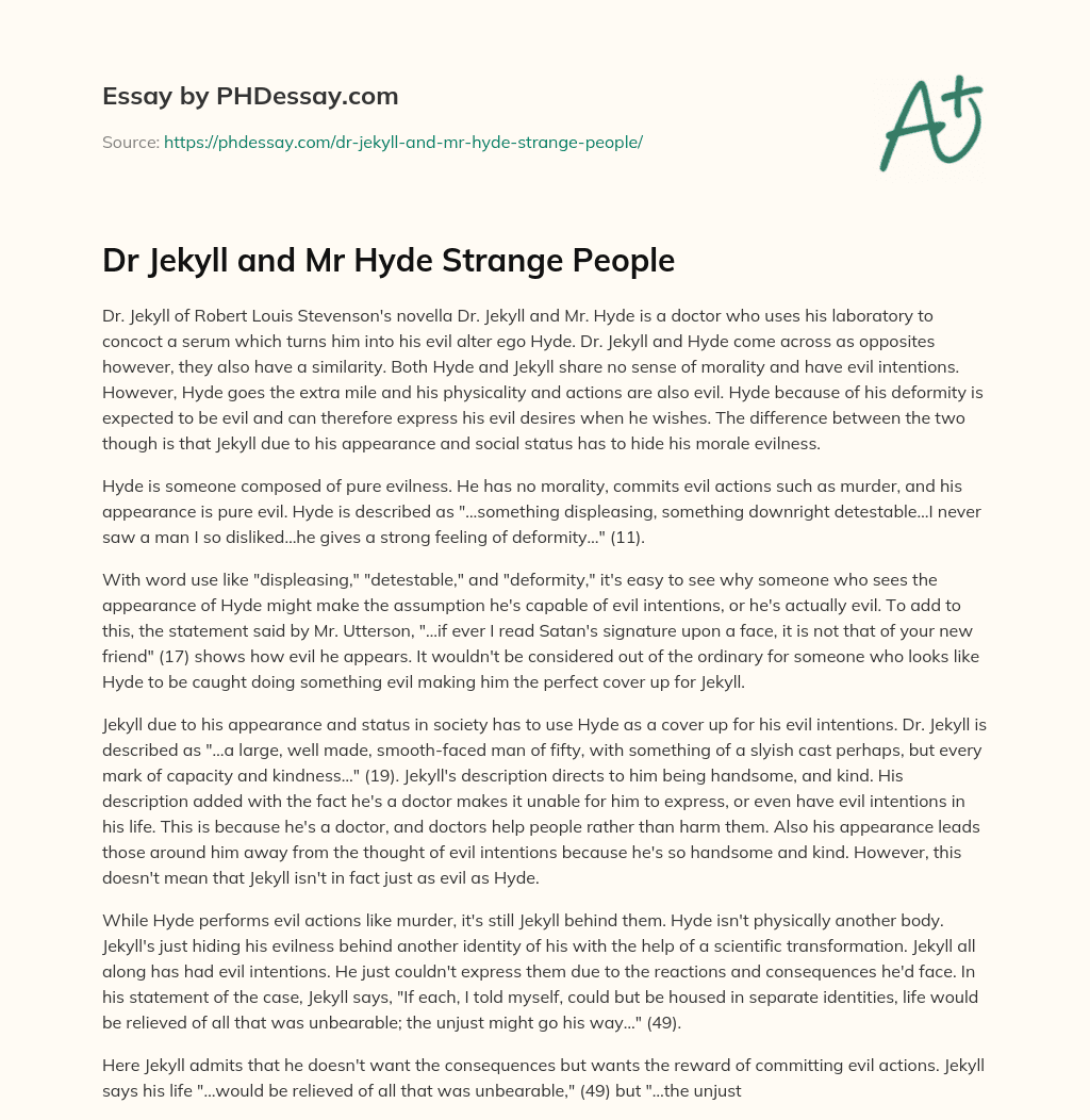 Dr Jekyll and Mr Hyde Strange People essay