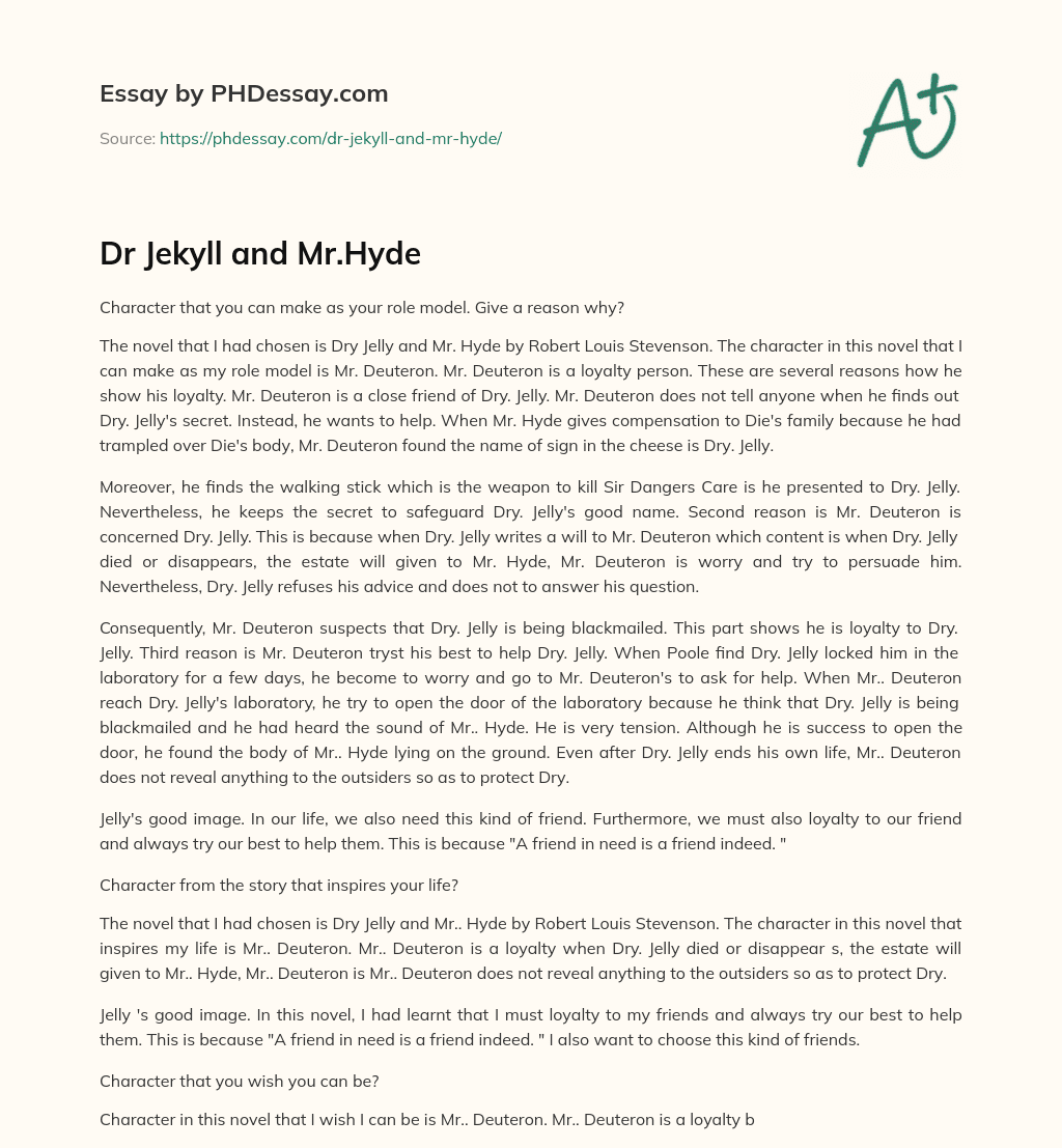 Dr Jekyll and Mr.Hyde essay