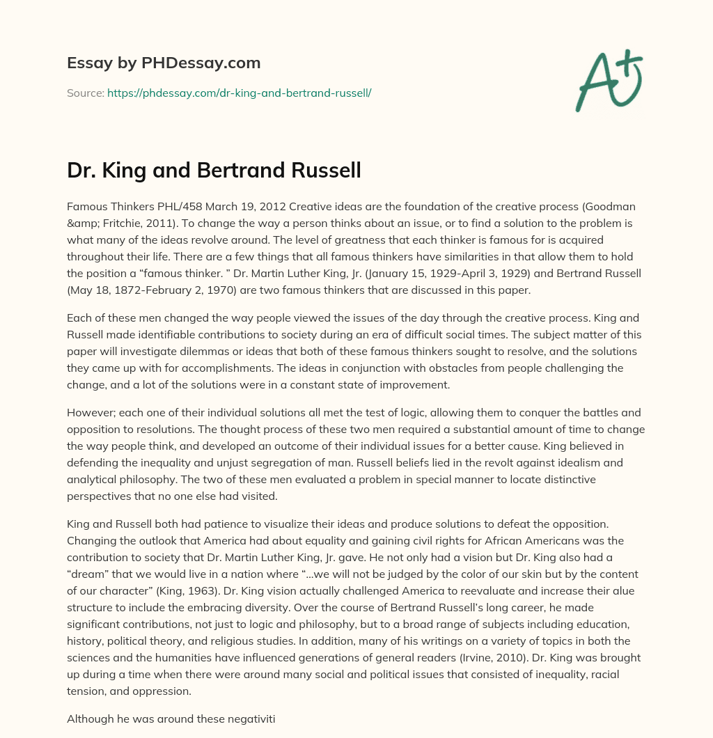 Dr. King and Bertrand Russell essay