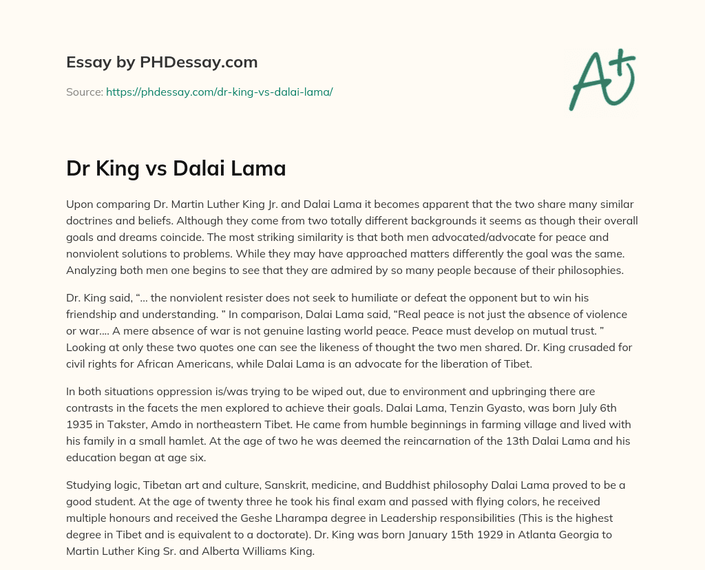 Dr King vs Dalai Lama essay