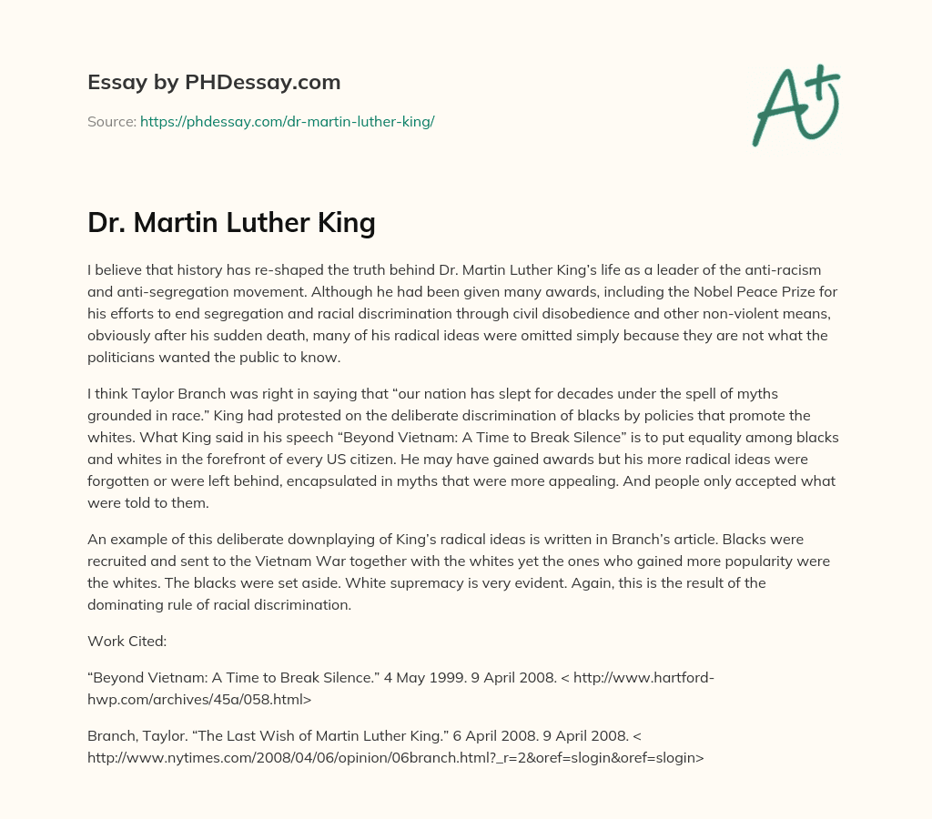 thesis statement about martin luther king jr