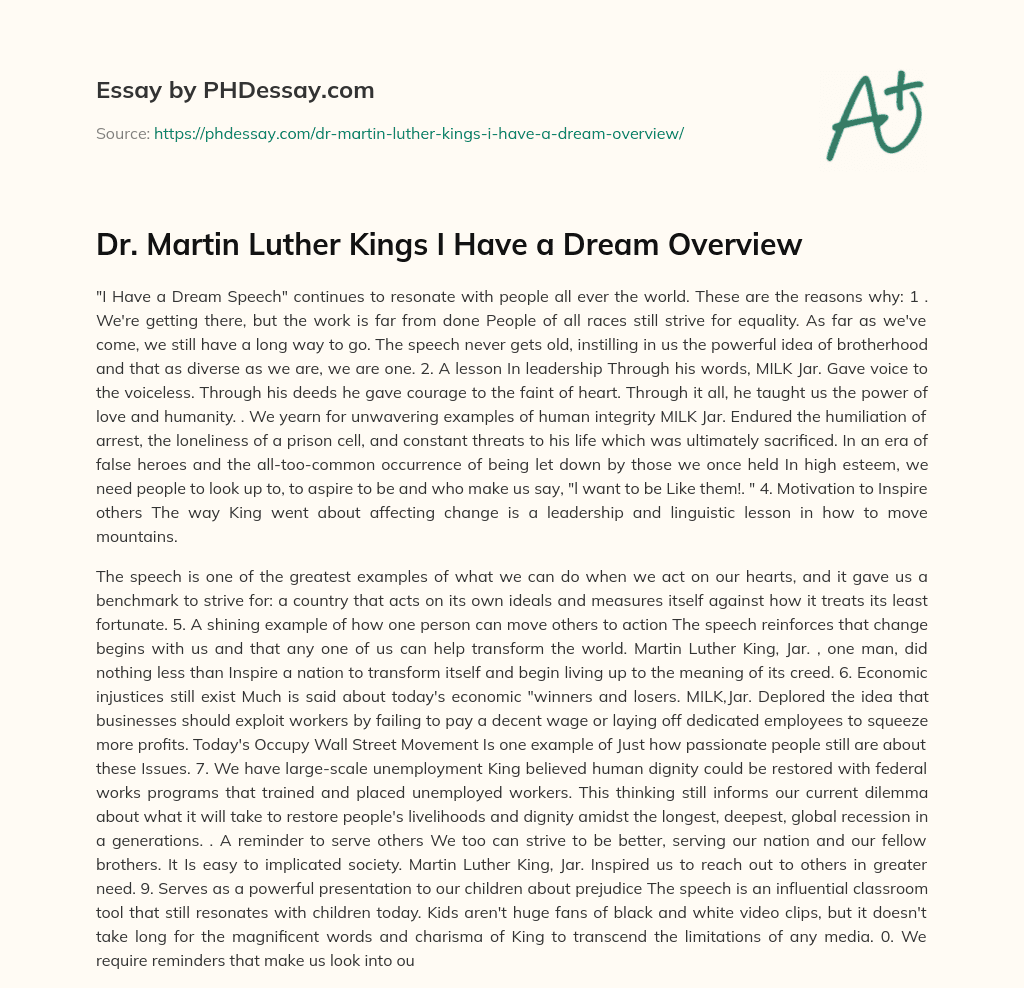 Dr. Martin Luther Kings I Have a Dream Overview essay