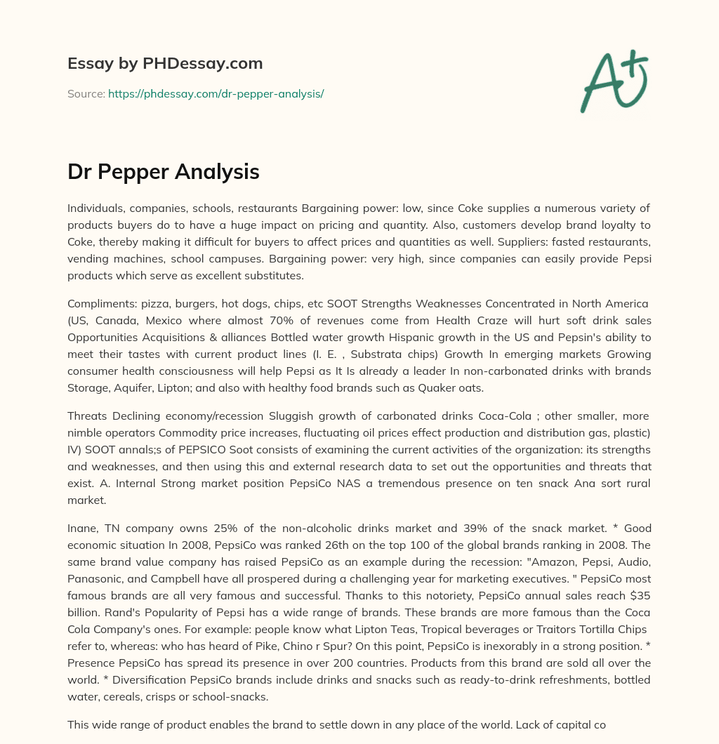 Dr Pepper Analysis essay