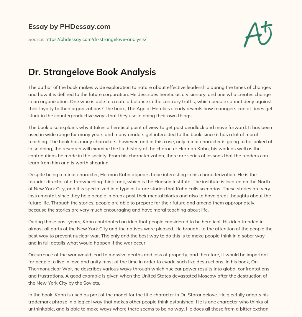 Dr. Strangelove Book Analysis essay