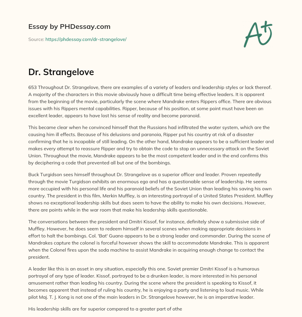 Dr. Strangelove essay