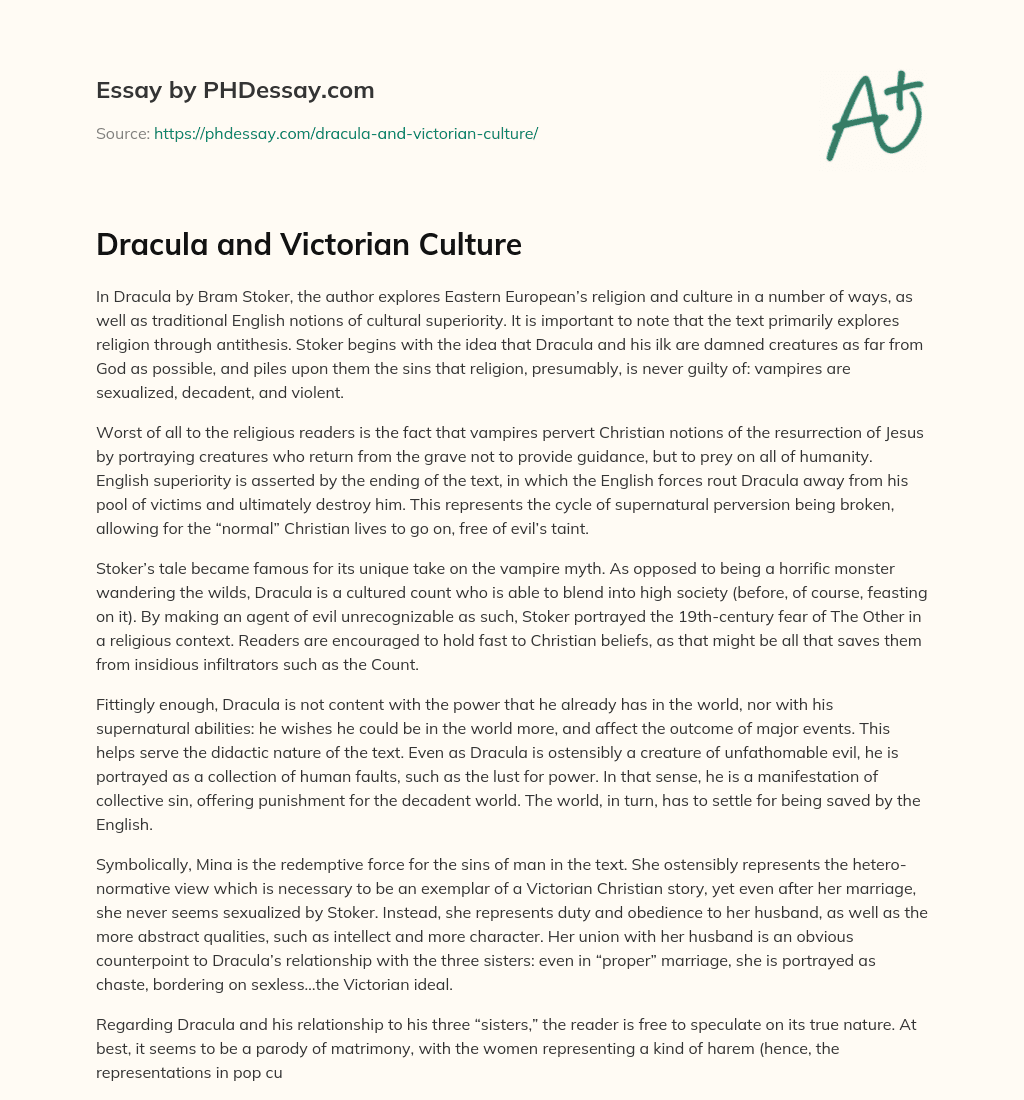 Dracula and Victorian Culture essay