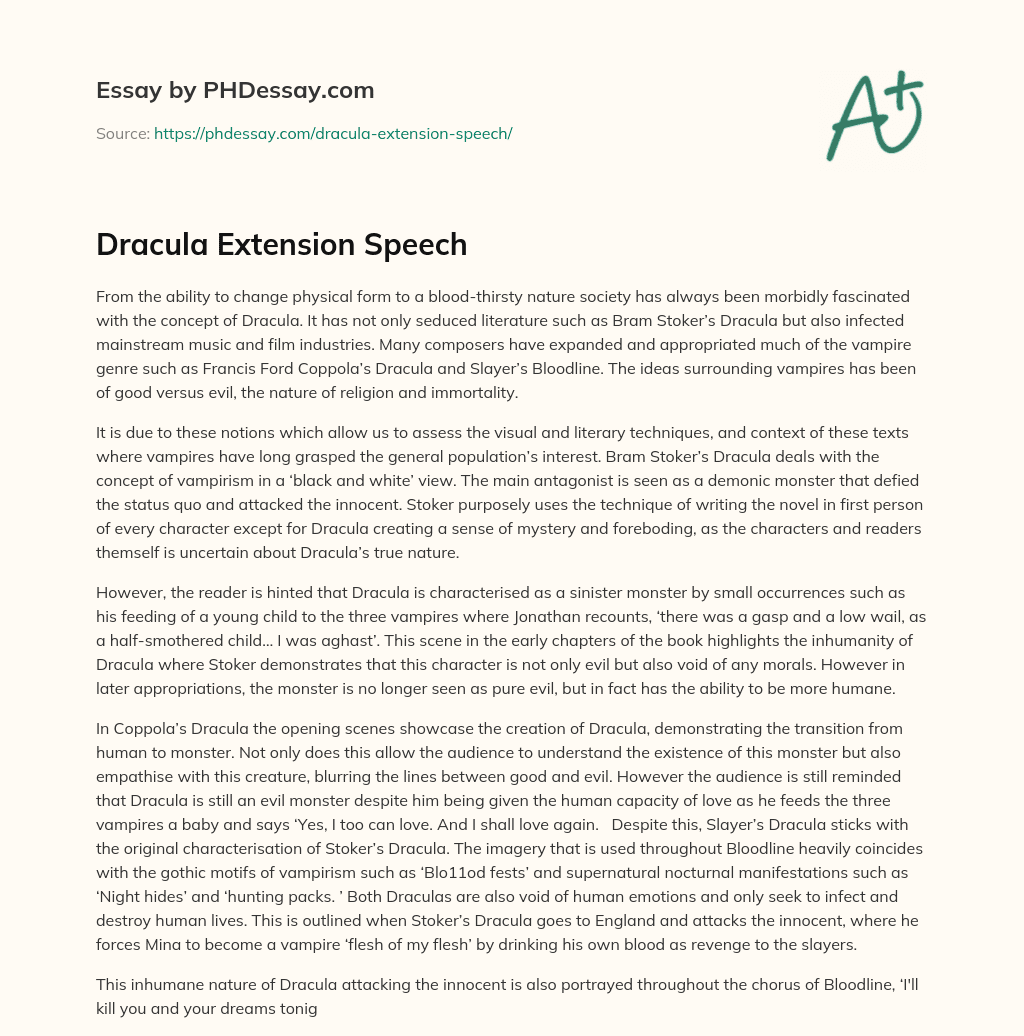 Dracula Extension Speech essay