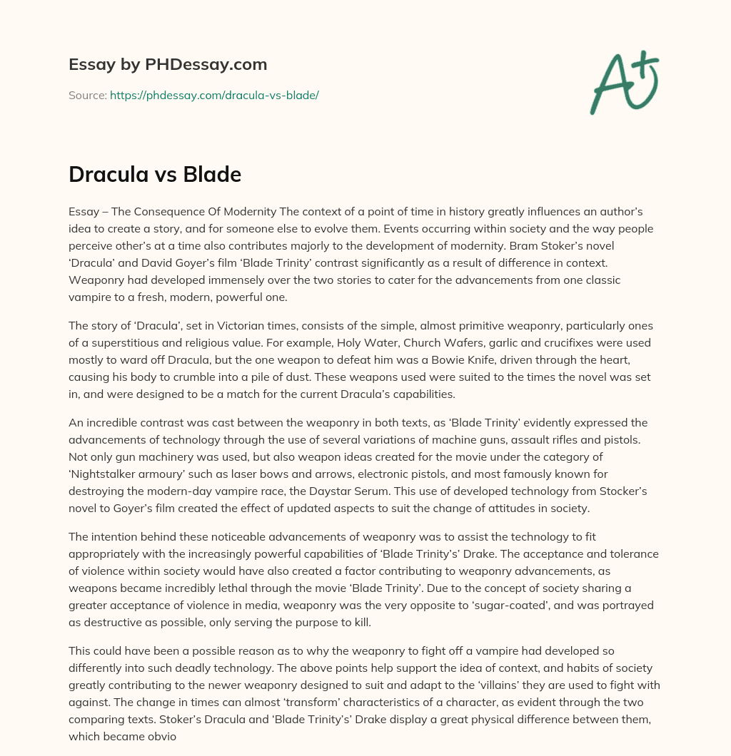 Dracula vs Blade essay