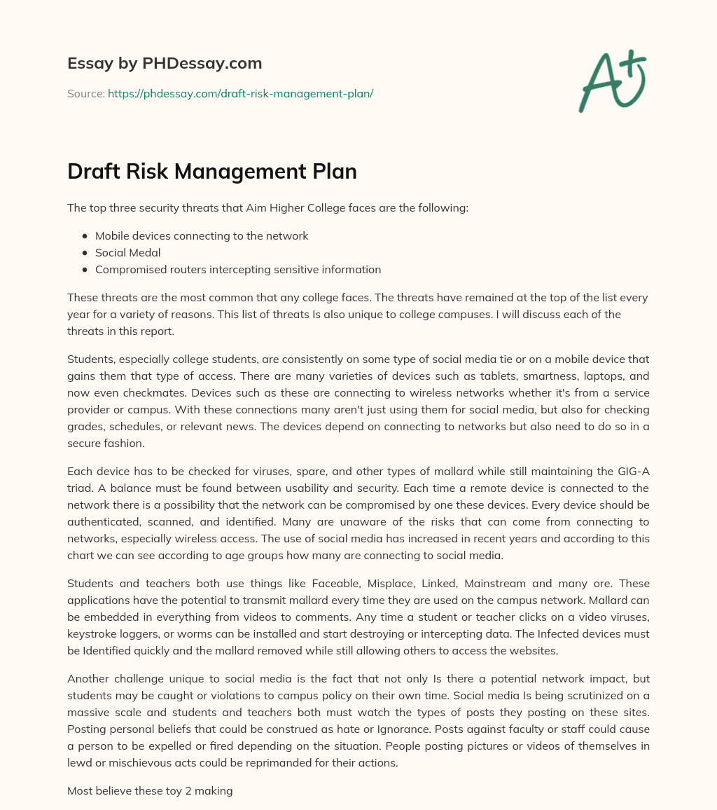 risk management plan essay