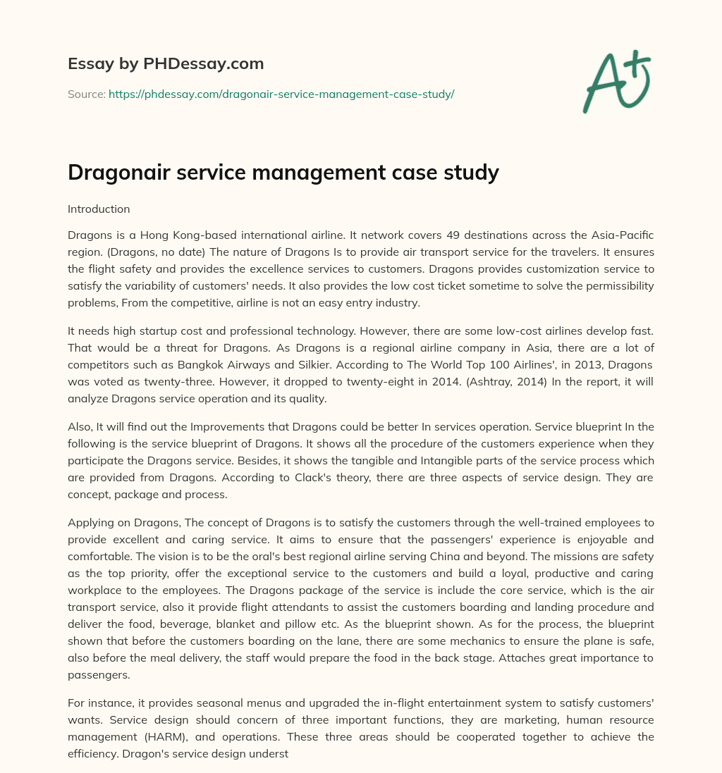 Dragonair service management case study essay