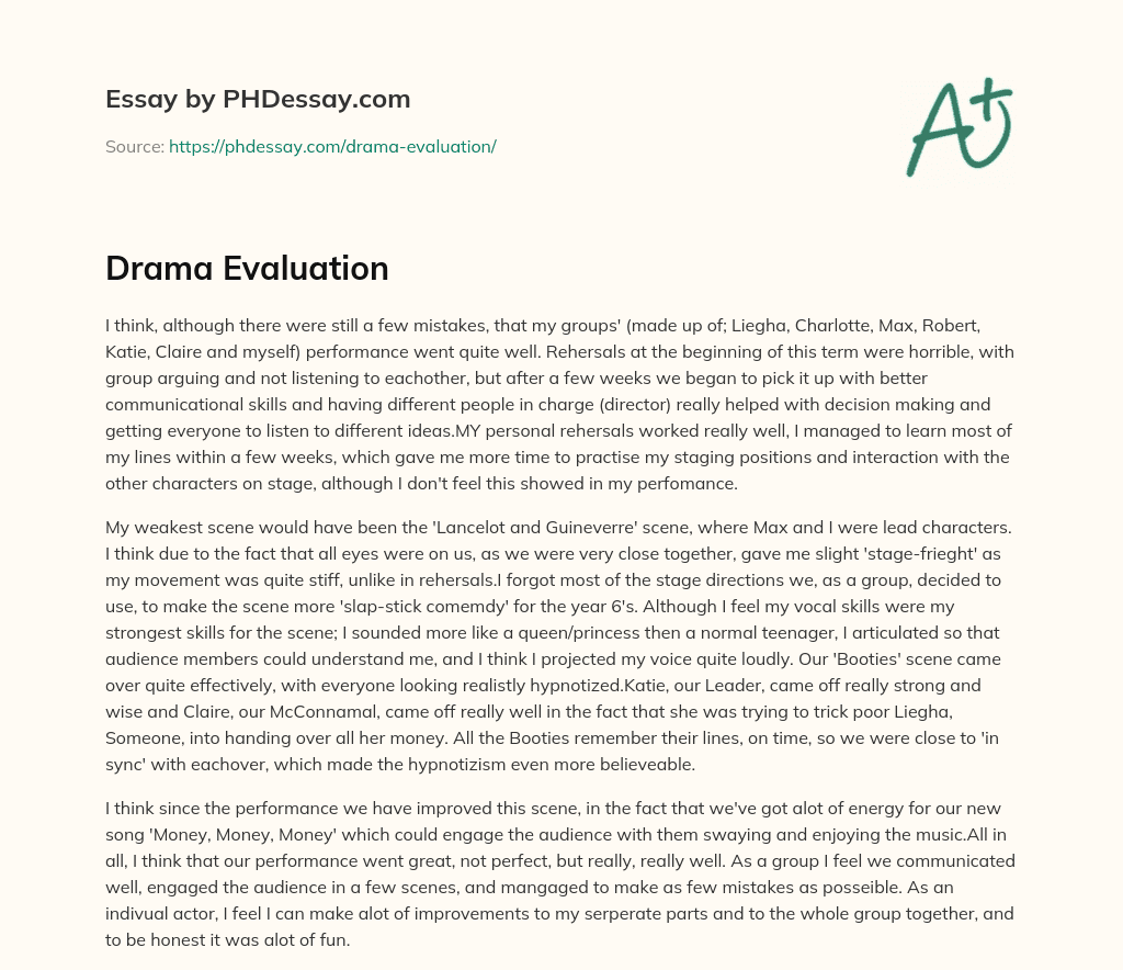 Drama Evaluation essay