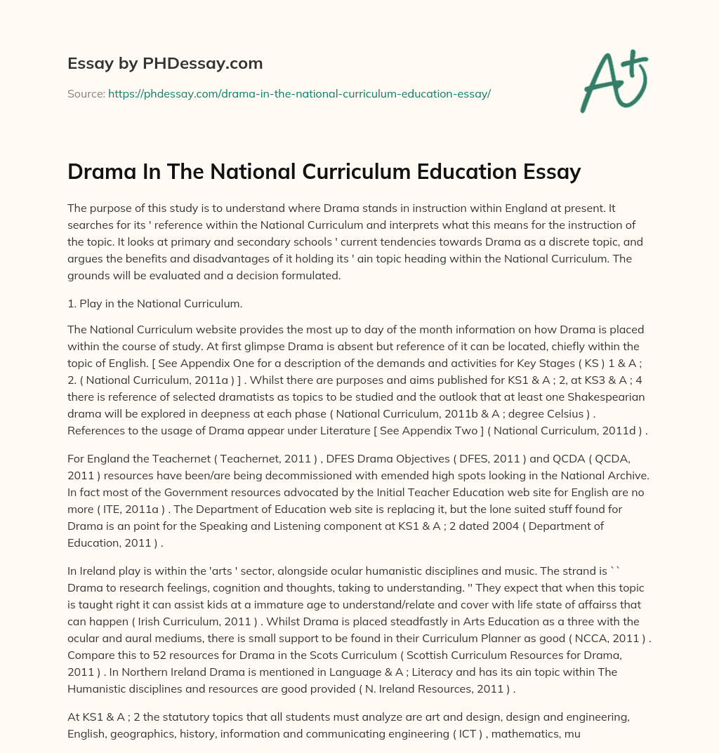 Drama In The National Curriculum Education Essay essay