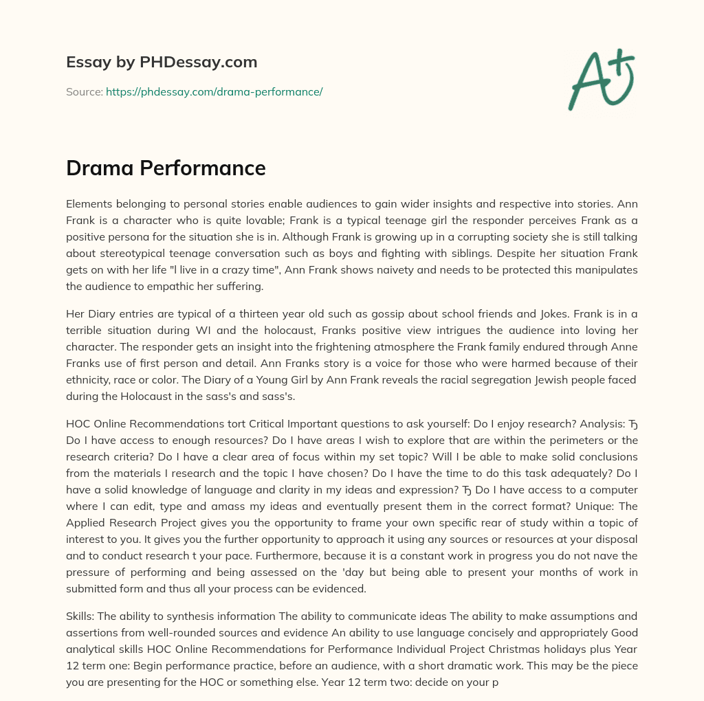 Drama Performance essay