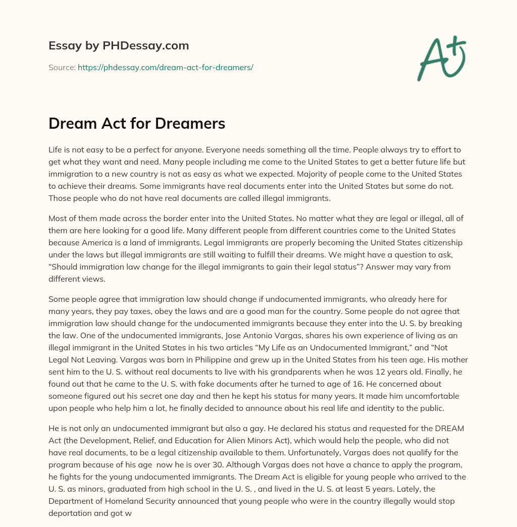 Dream Act for Dreamers essay