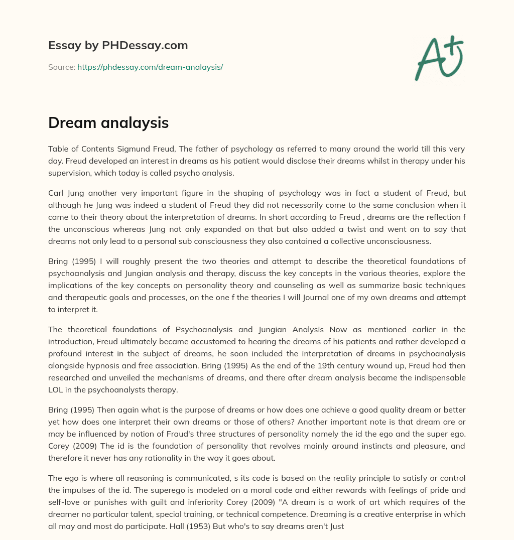 Dream analaysis essay