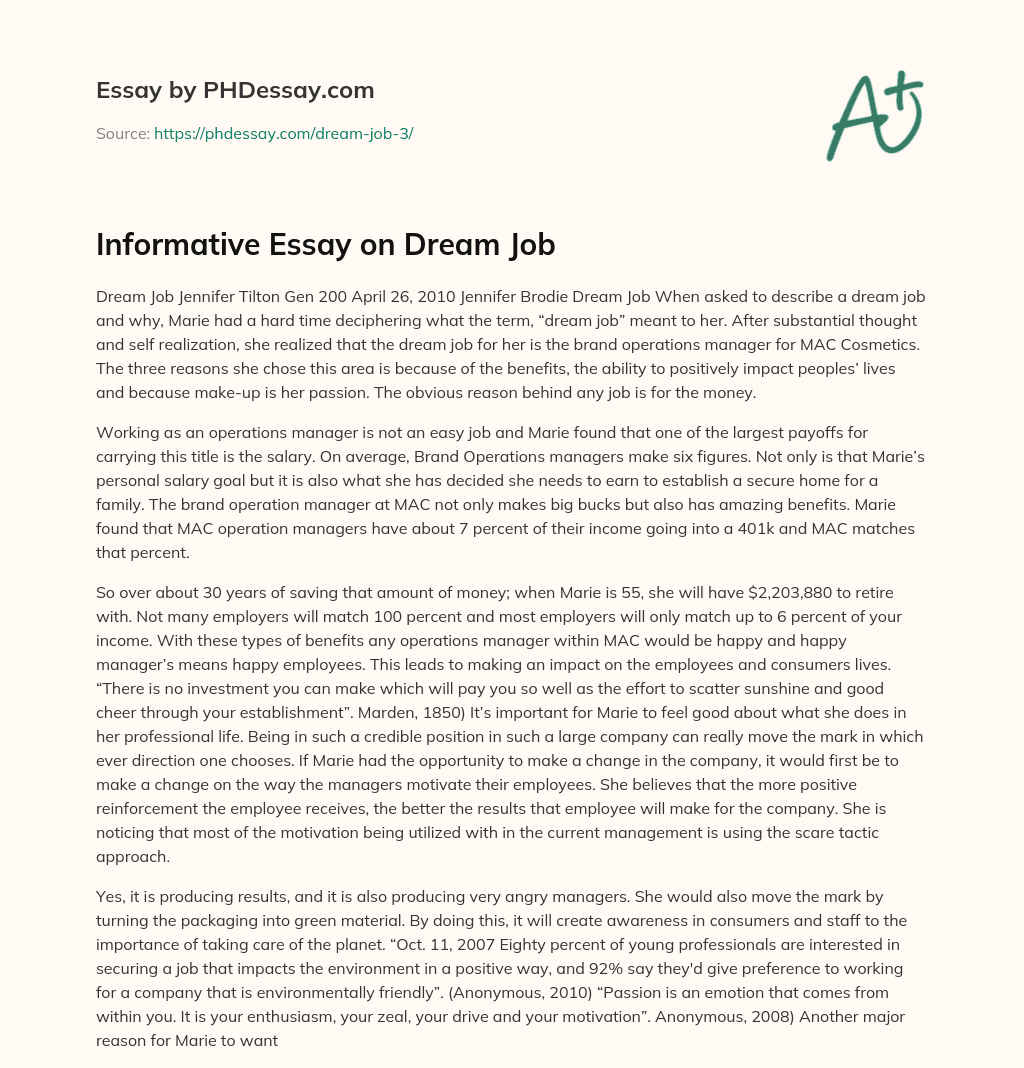 Informative Essay on Dream Job essay