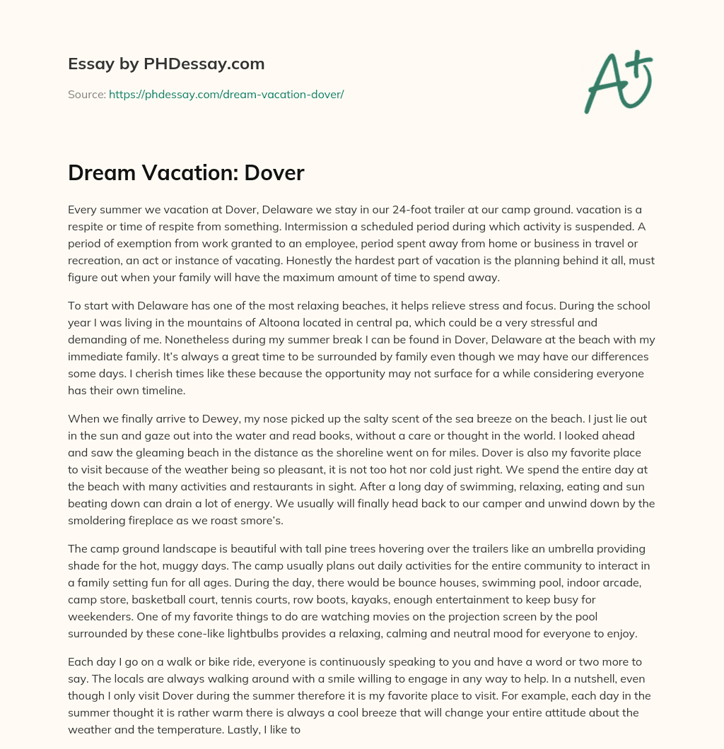 Dream Vacation: Dover essay