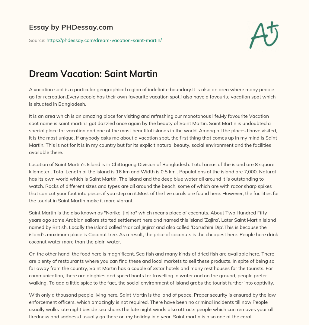 Dream Vacation: Saint Martin essay