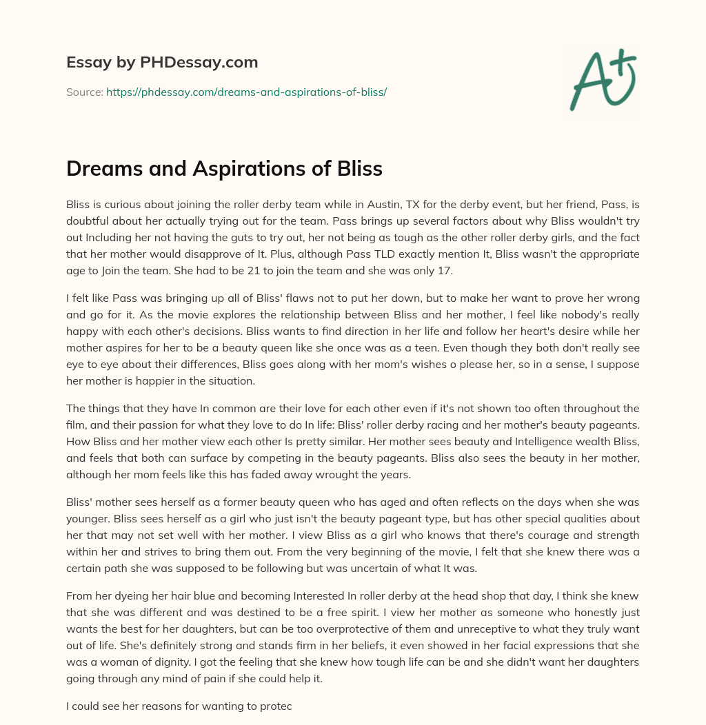 Dreams and Aspirations of Bliss essay