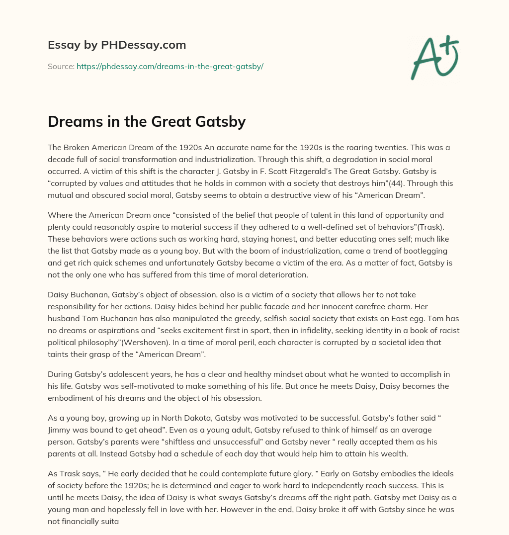 Dreams in the Great Gatsby essay
