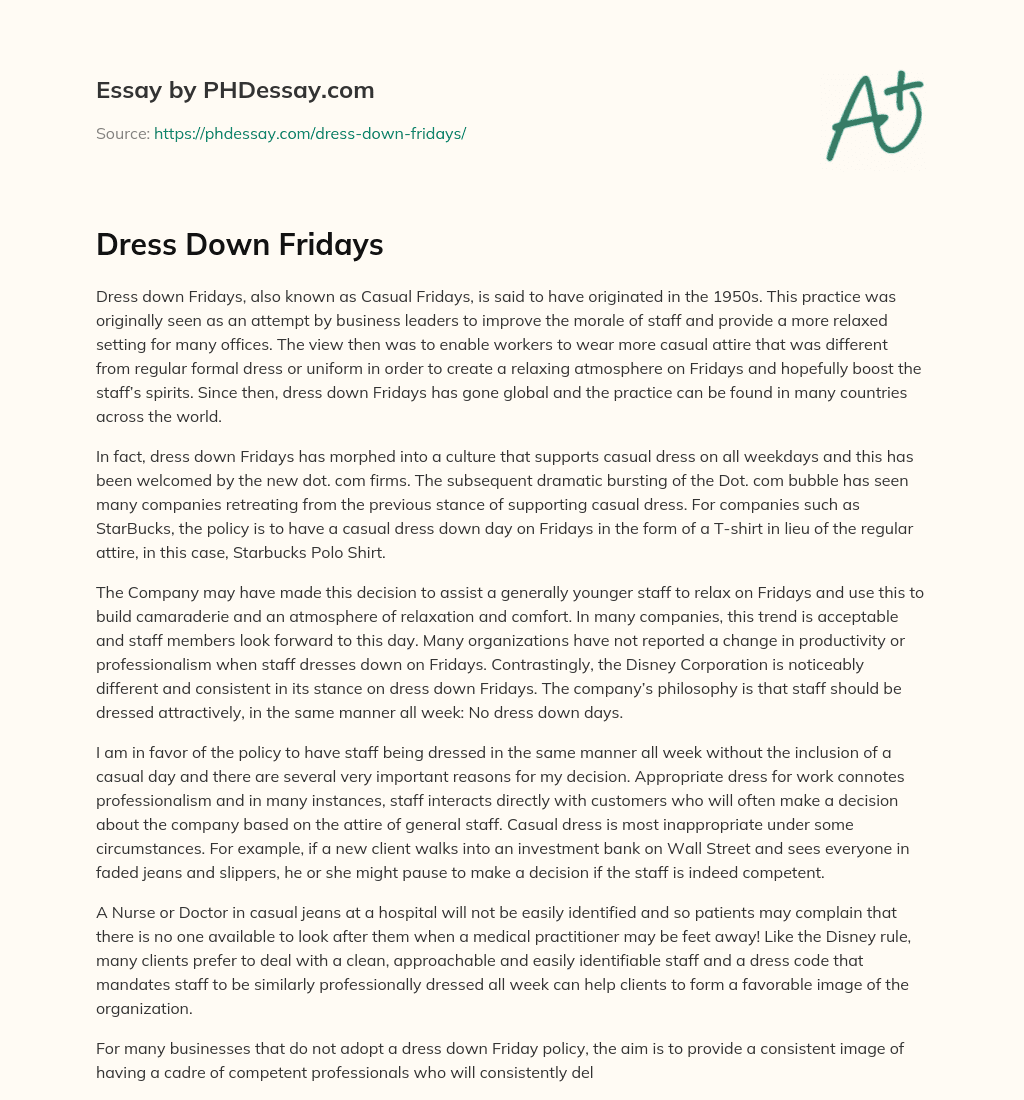 Dress Down Fridays essay