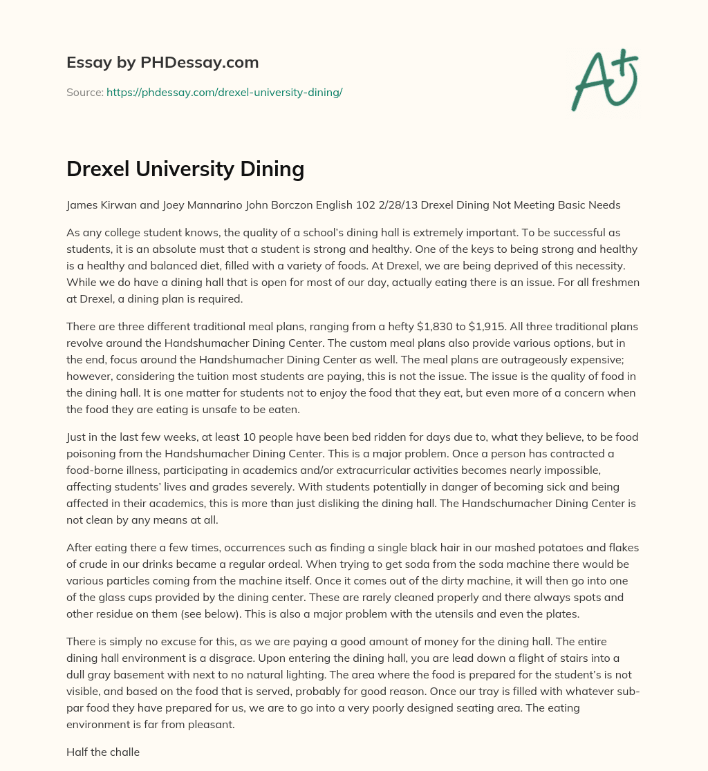 Drexel University Dining essay