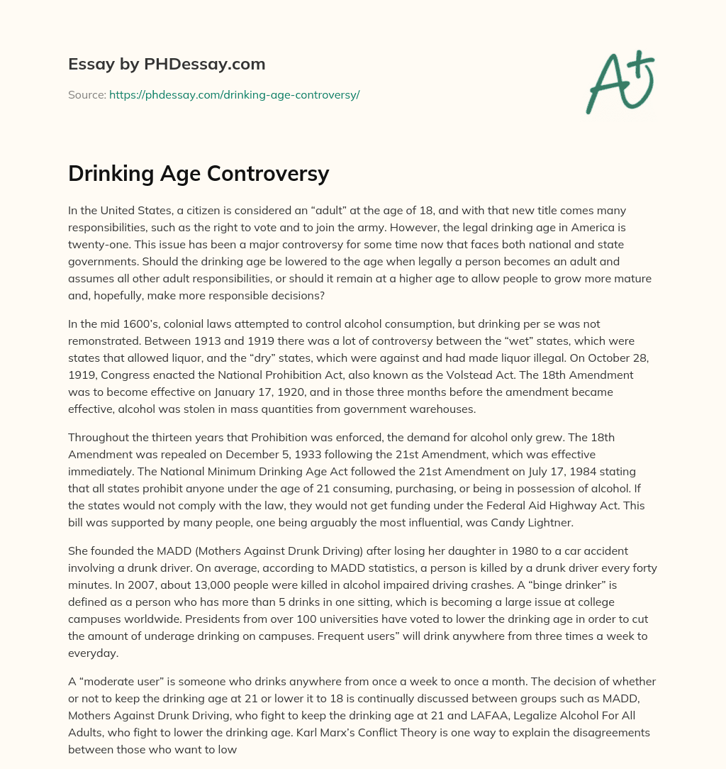 Drinking Age Controversy essay