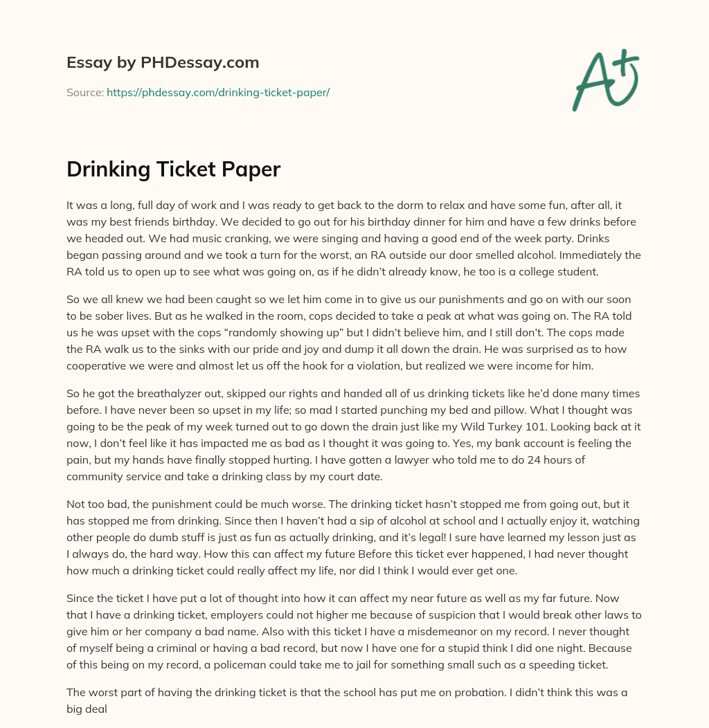 Drinking Ticket Paper essay