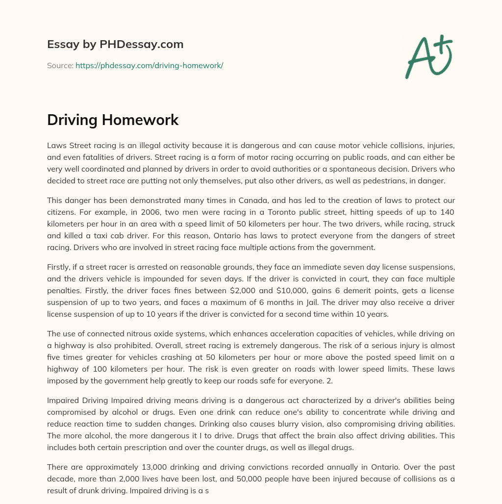 Driving Homework essay