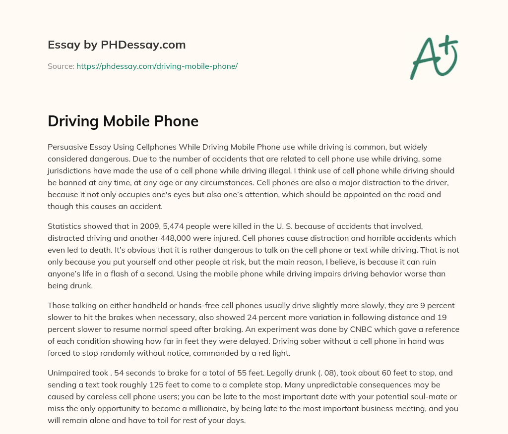 Driving Mobile Phone essay