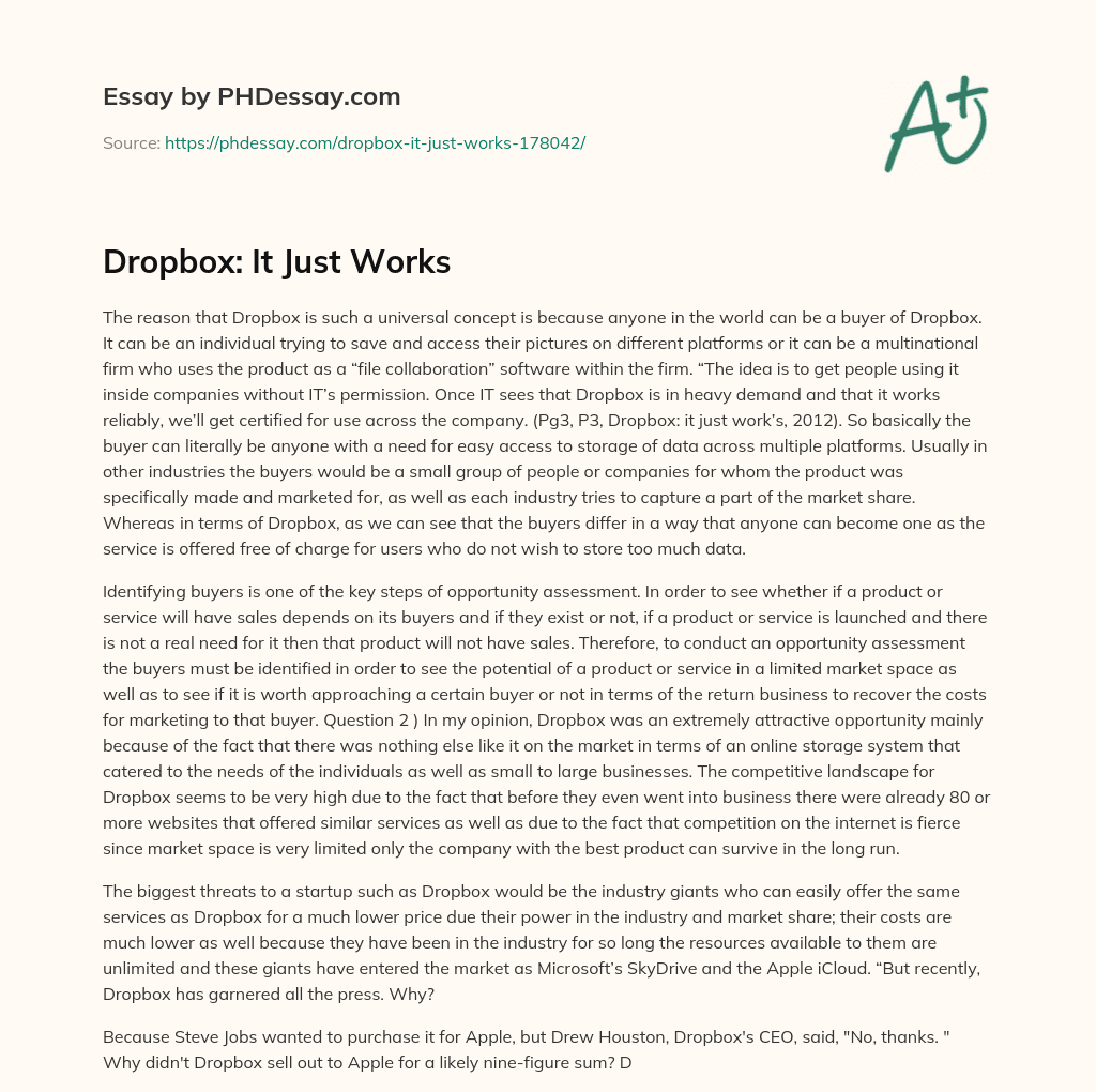 Dropbox: It Just Works essay