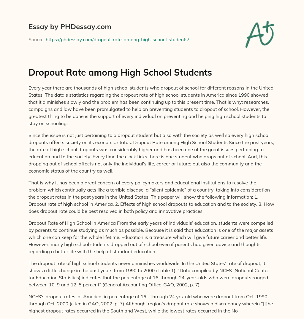 Dropout Rate among High School Students essay