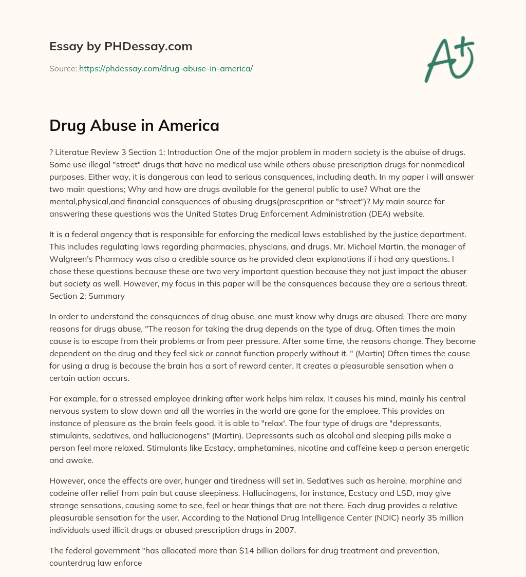 Drug Abuse in America essay