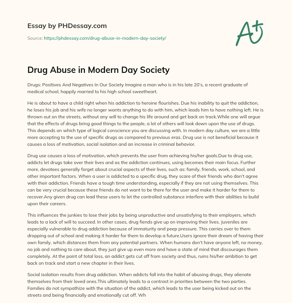 Drug Abuse in Modern Day Society essay