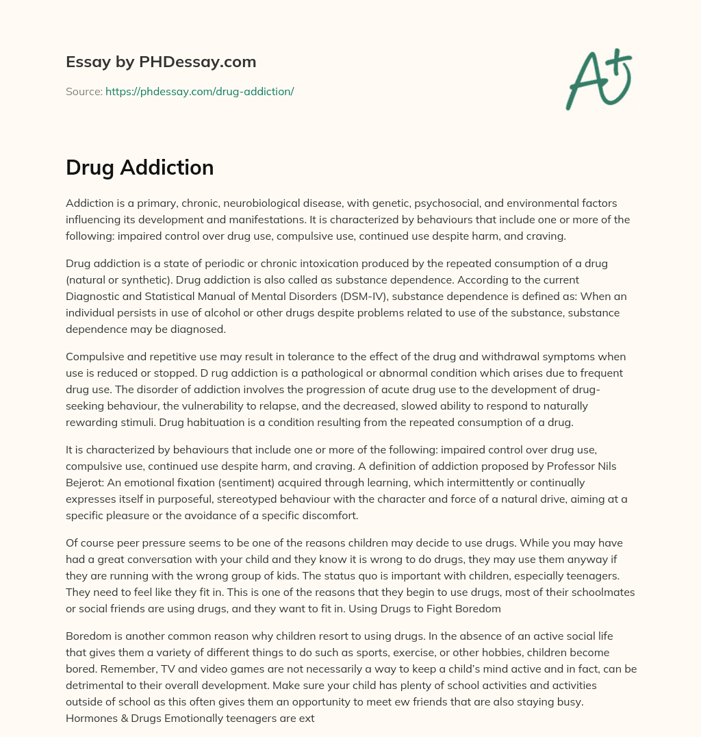 short essay about drug addiction
