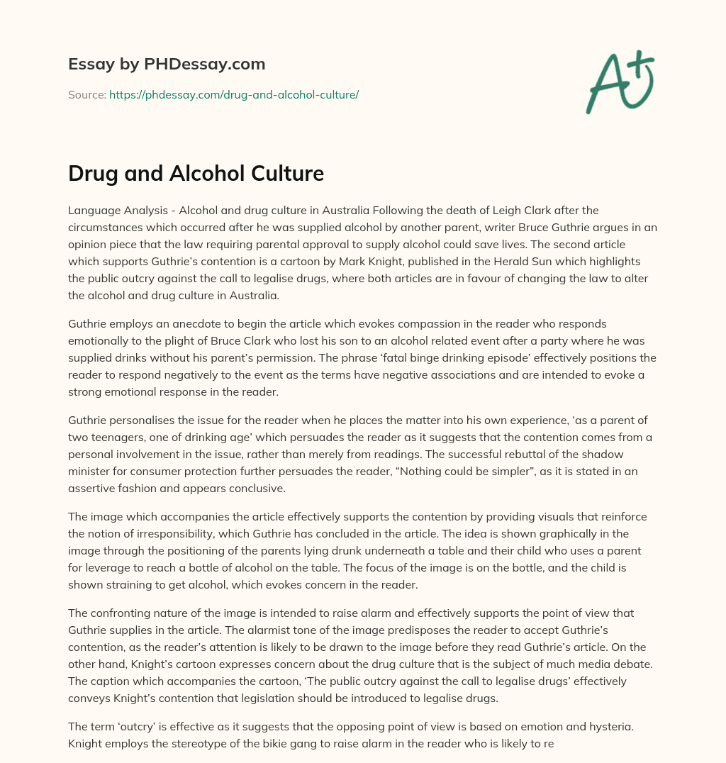 Drug and Alcohol Culture essay