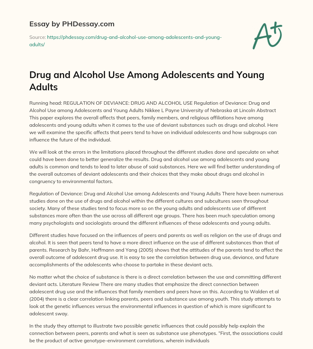 Drug and Alcohol Use Among Adolescents and Young Adults essay