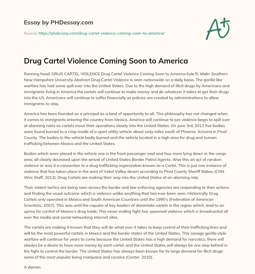 Drug Cartel Violence Coming Soon to America essay
