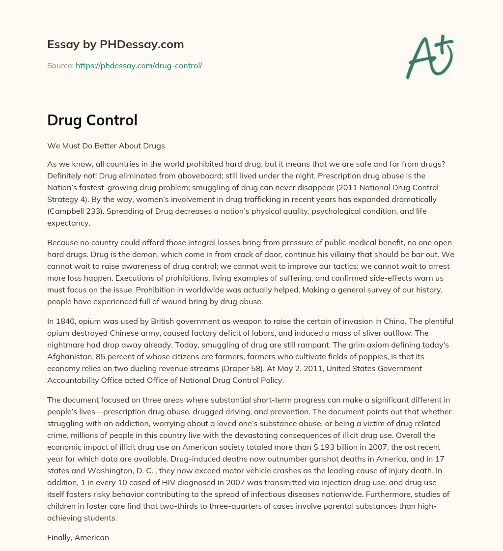Drug Control essay