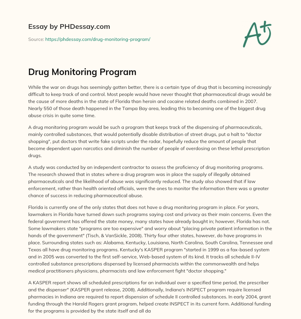 Drug Monitoring Program essay